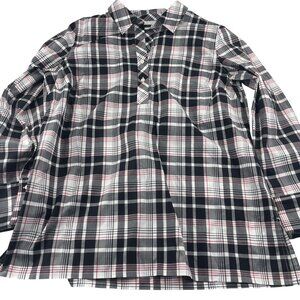 Talbots Women's Plaid Button-Down Shirt Size 12‎ Wrinkle Resistant Black White